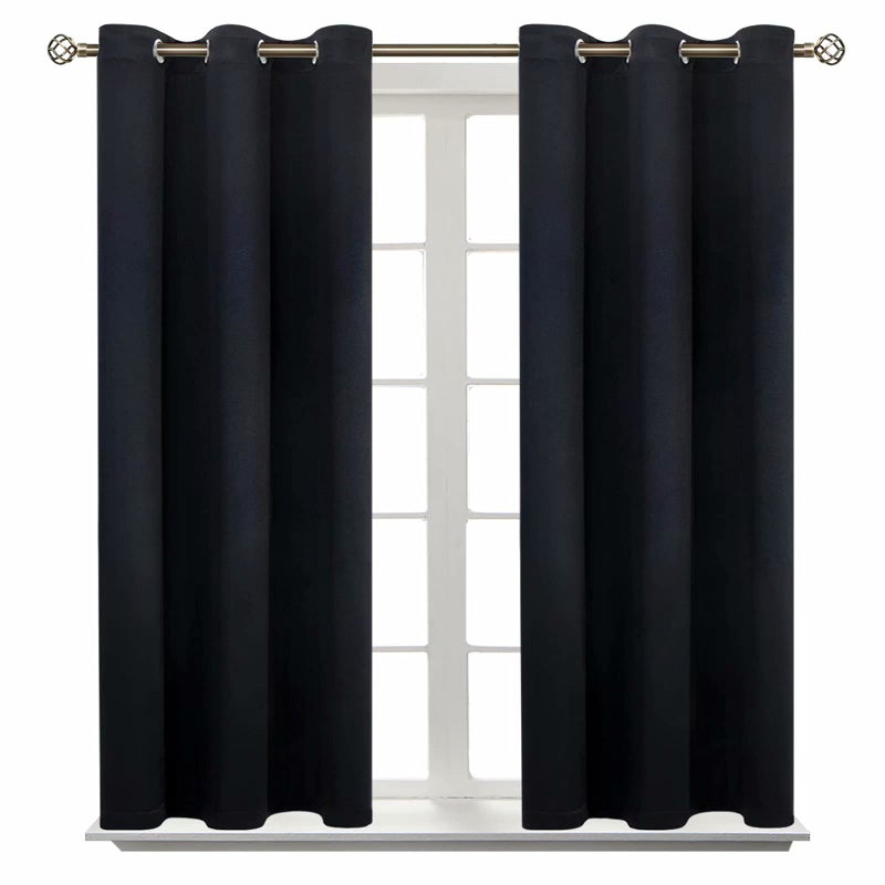 BGment Blackout Curtains - Grommet Thermal Insulated Room Darkening Bedroom and Living Room Curtain, Set of 2 Panels (38 x 54 Inch, Black) - Image 1